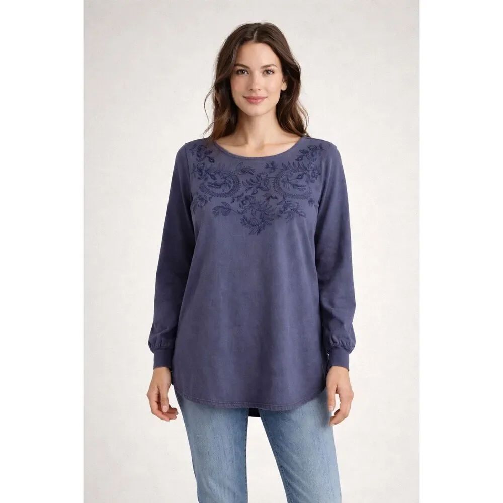 Pure Jill Petite Blue Embroidered Tunic Cotton Small